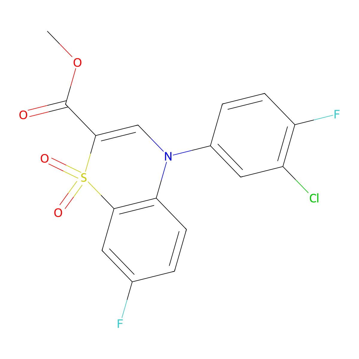 methyl 4-(3-chloro-4-fluorophenyl)-7-fluoro-4H-benzo[b][1,4]thiazine-2-carboxylate 1,1-dioxide molecular structure, CAS 1357703-66-2