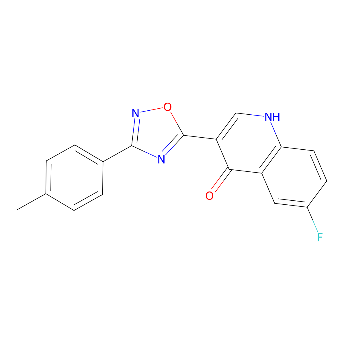 6-fluoro-3-(3-(p-tolyl)-1,2,4-oxadiazol-5-yl)quinolin-4(1H)-one molecular structure, CAS 1357707-99-3