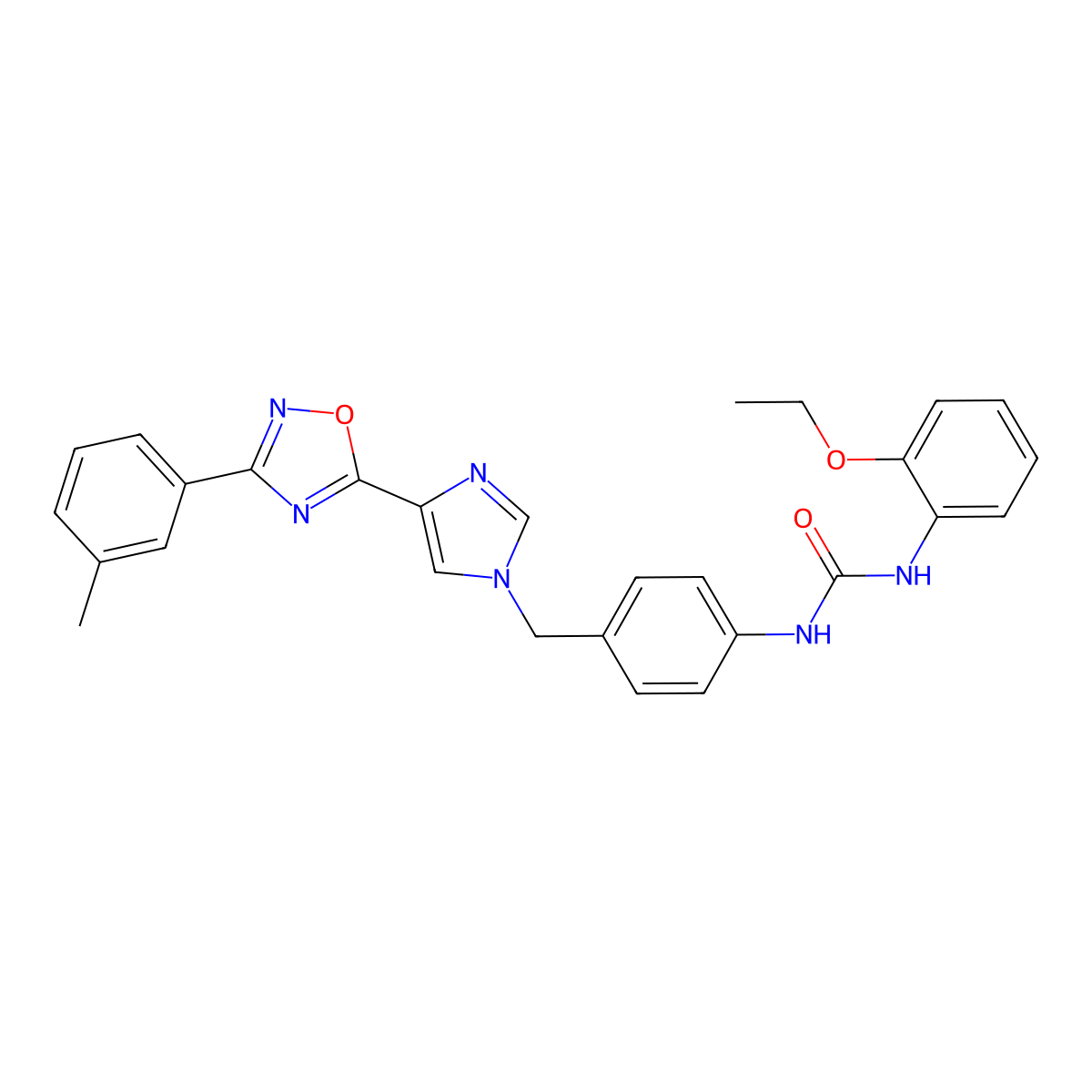 1-(2-ethoxyphenyl)-3-(4-((4-(3-(m-tolyl)-1,2,4-oxadiazol-5-yl)-1H-imidazol-1-yl)methyl)phenyl)urea molecular structure, CAS 1357711-17-1