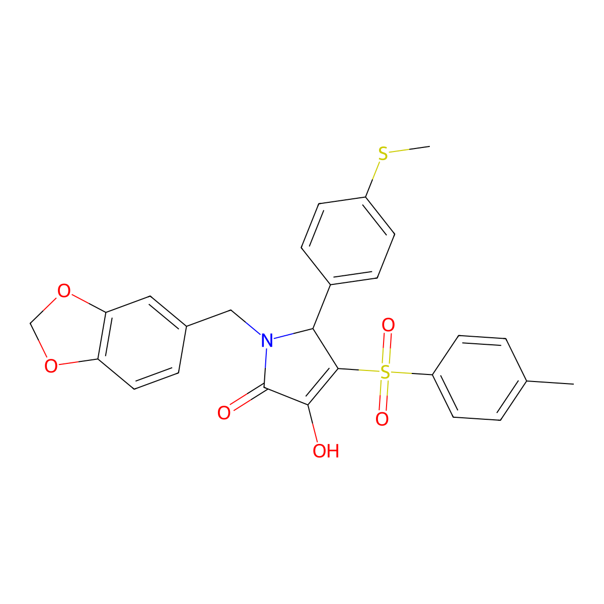 1-(benzo[d][1,3]dioxol-5-ylmethyl)-3-hydroxy-5-(4-(methylthio)phenyl)-4-tosyl-1H-pyrrol-2(5H)-one molecular structure, CAS 1357711-54-6