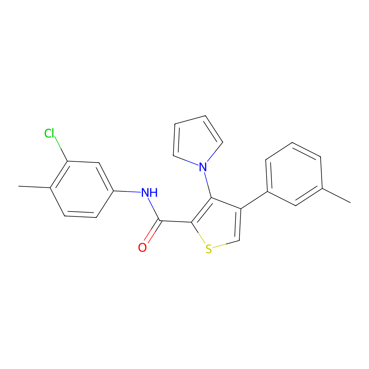 N-(3-chloro-4-methylphenyl)-4-(3-methylphenyl)-3-(1H-pyrrol-1-yl)thiophene-2-carboxamide molecular structure, CAS 1357712-27-6