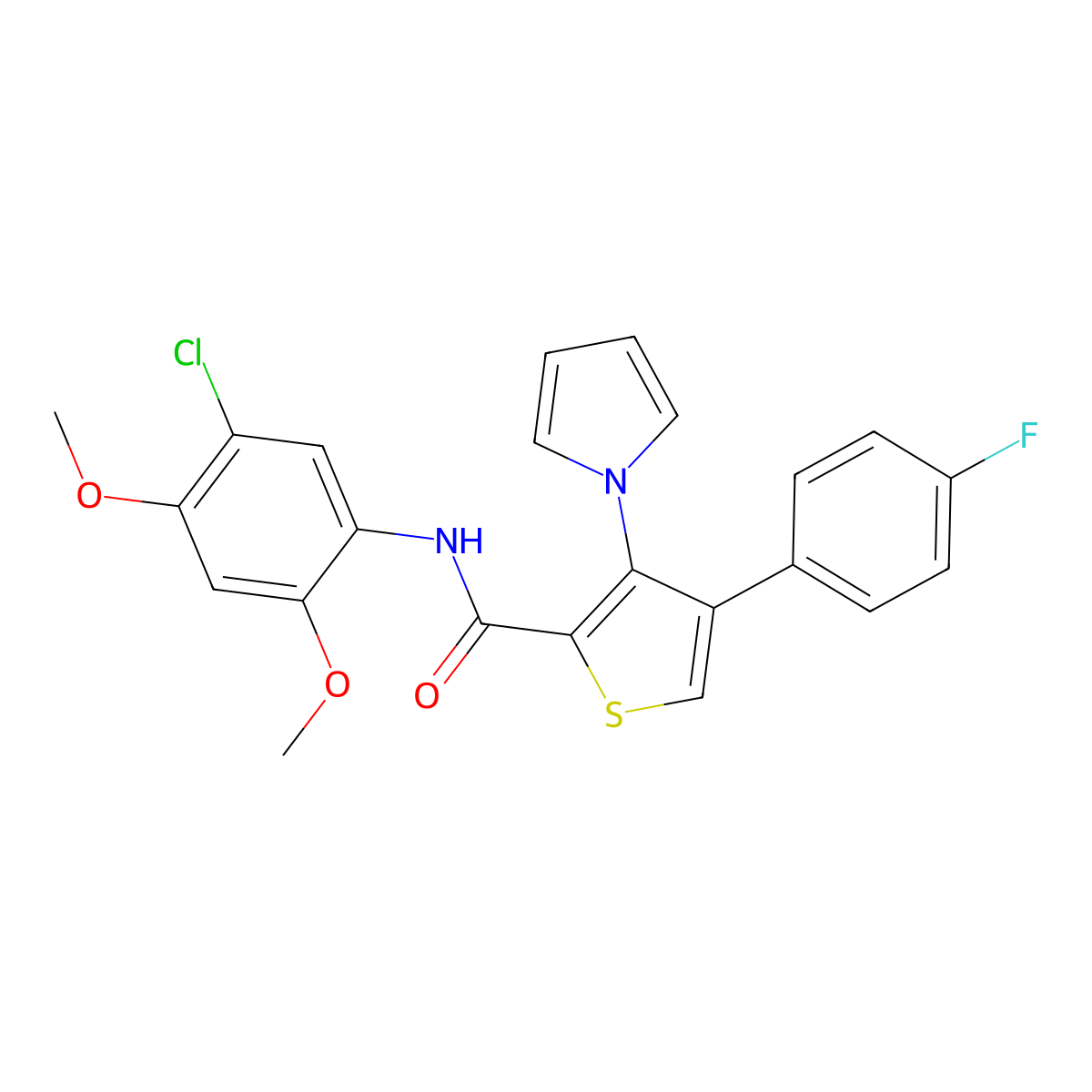 N-(5-chloro-2,4-dimethoxyphenyl)-4-(4-fluorophenyl)-3-(1H-pyrrol-1-yl)thiophene-2-carboxamide molecular structure, CAS 1357712-33-4