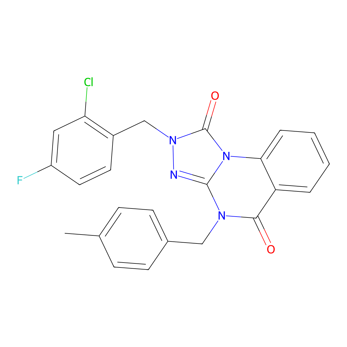 2-(2-chloro-4-fluorobenzyl)-4-(4-methylbenzyl)-[1,2,4]triazolo[4,3-a]quinazoline-1,5(2H,4H)-dione molecular structure, CAS 1357712-79-8