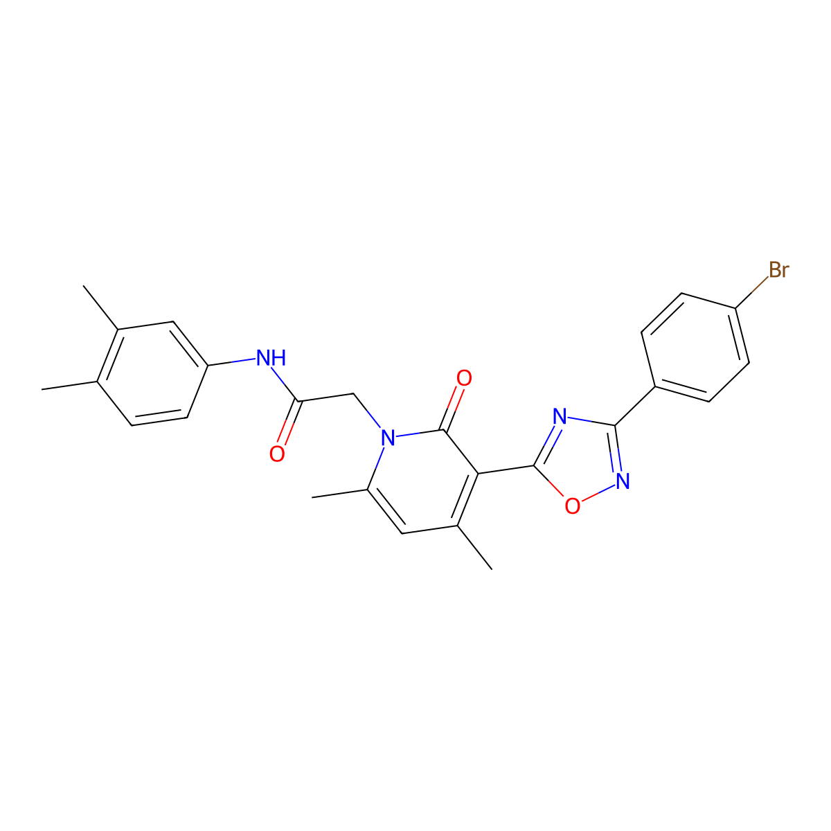 2-(3-(3-(4-bromophenyl)-1,2,4-oxadiazol-5-yl)-4,6-dimethyl-2-oxopyridin-1(2H)-yl)-N-(3,4-dimethylphenyl)acetamide molecular structure, CAS 1357716-95-0