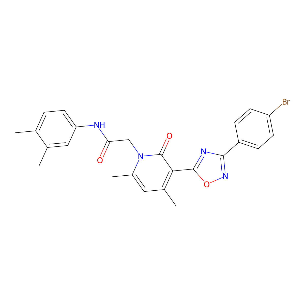 2-(3-(3-(4-bromophenyl)-1,2,4-oxadiazol-5-yl)-4,6-dimethyl-2-oxopyridin-1(2H)-yl)-N-(3,4-dimethylphenyl)acetamide molecular structure, CAS 1357716-95-0