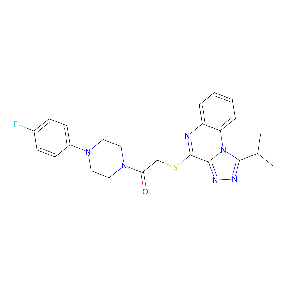 1-(4-(4-Fluorophenyl)piperazin-1-yl)-2-((1-isopropyl-[1,2,4]triazolo[4,3-a]quinoxalin-4-yl)thio)ethanone molecular structure, CAS 1357718-96-7