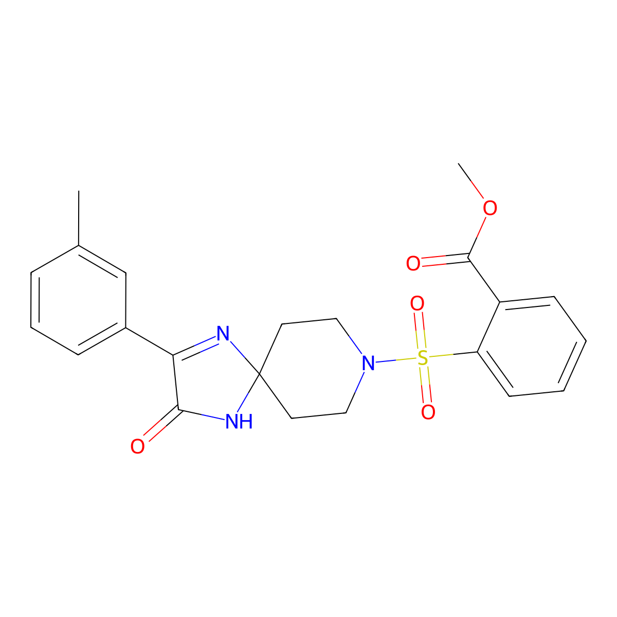 Methyl 2-{[2-(3-methylphenyl)-3-oxo-1,4,8-triazaspiro[4.5]dec-1-en-8-yl]sulfonyl}benzoate molecular structure, CAS 1357721-56-2