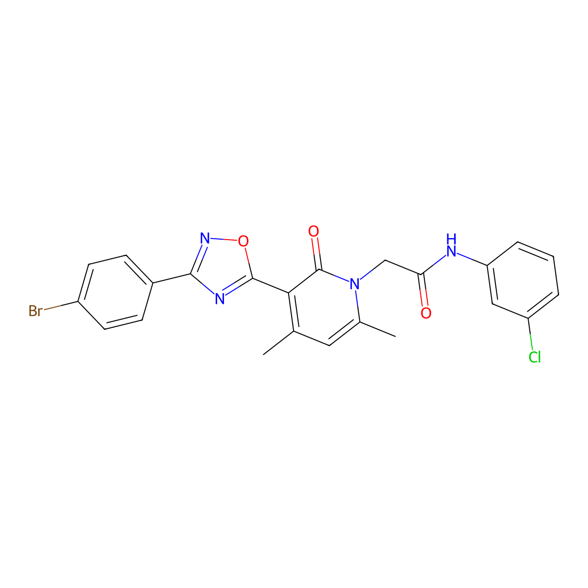 2-(3-(3-(4-bromophenyl)-1,2,4-oxadiazol-5-yl)-4,6-dimethyl-2-oxopyridin-1(2H)-yl)-N-(3-chlorophenyl)acetamide molecular structure, CAS 1357725-95-1