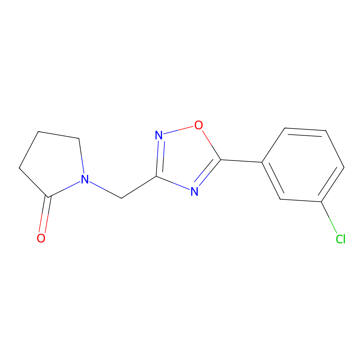 1-{[5-(3-Chlorophenyl)-1,2,4-oxadiazol-3-yl]methyl}pyrrolidin-2-one molecular structure, CAS 1357728-90-5