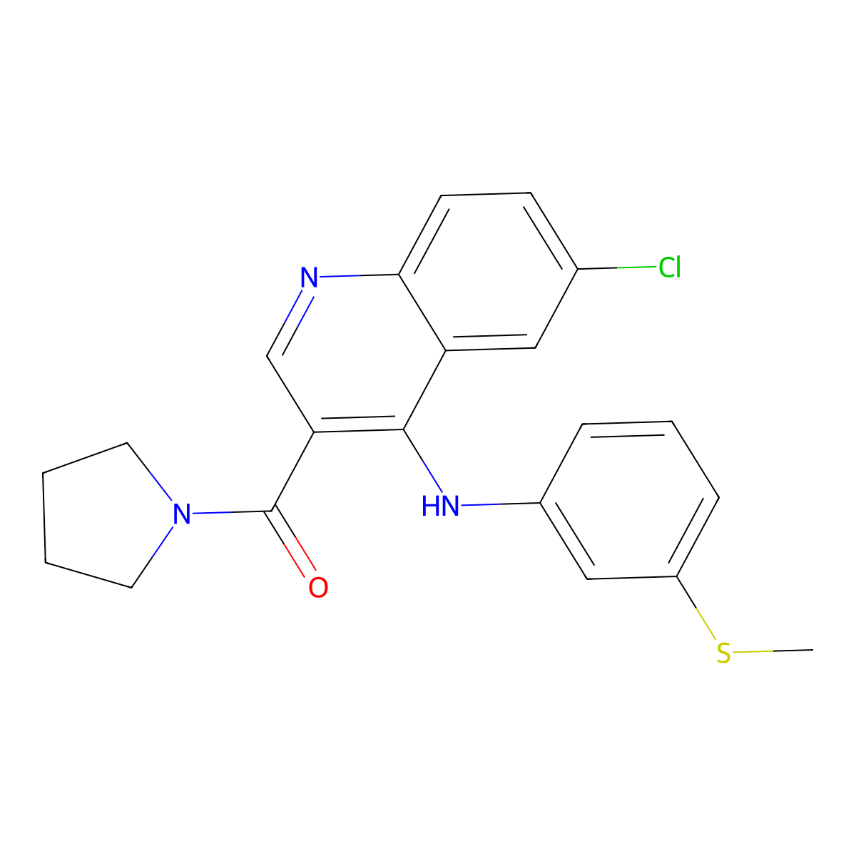 (6-Chloro-4-((3-(methylthio)phenyl)amino)quinolin-3-yl)(pyrrolidin-1-yl)methanone molecular structure, CAS 1357729-47-5