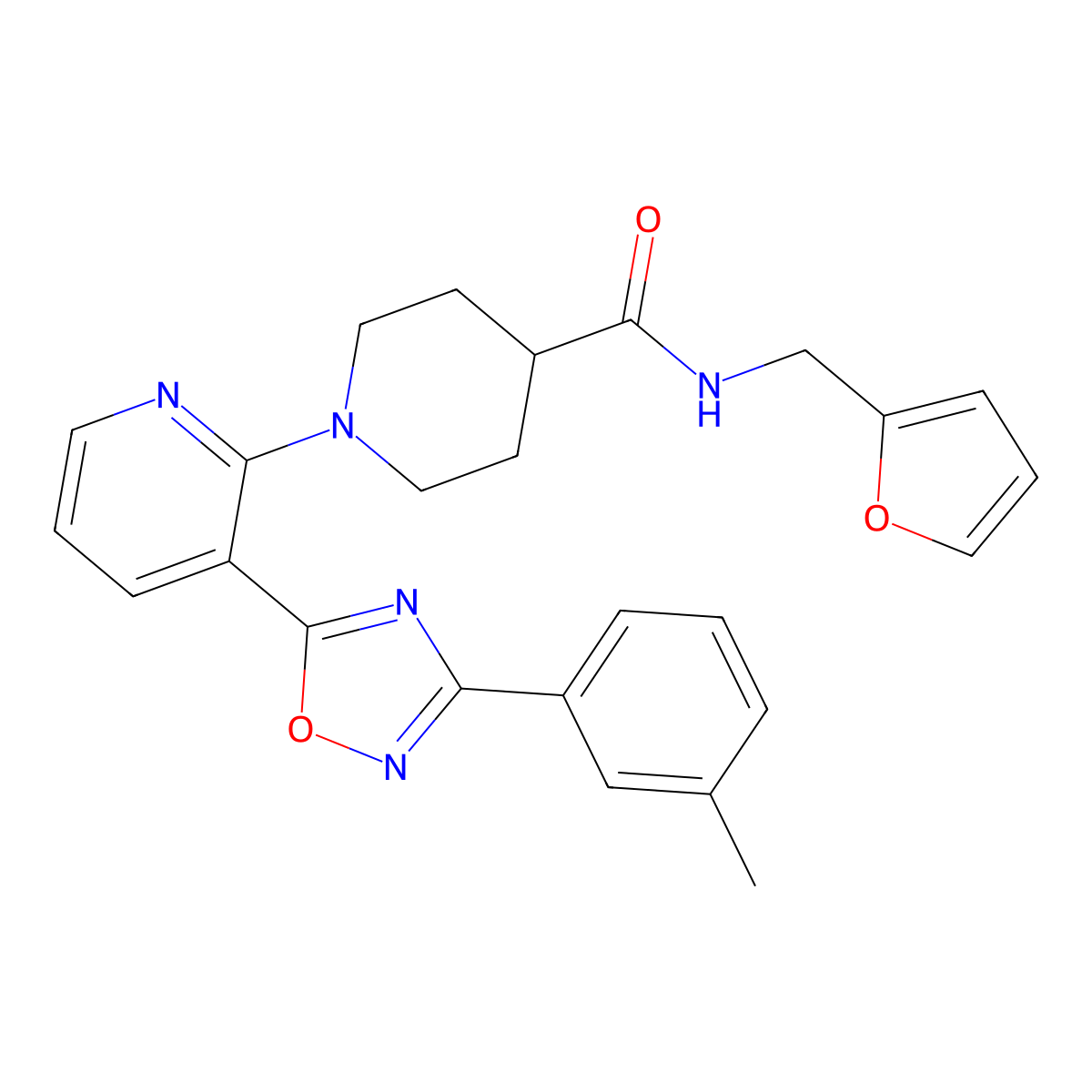 N-[(furan-2-yl)methyl]-1-{3-[3-(3-methylphenyl)-1,2,4-oxadiazol-5-yl]pyridin-2-yl}piperidine-4-carboxamide molecular structure, CAS 1357729-99-7
