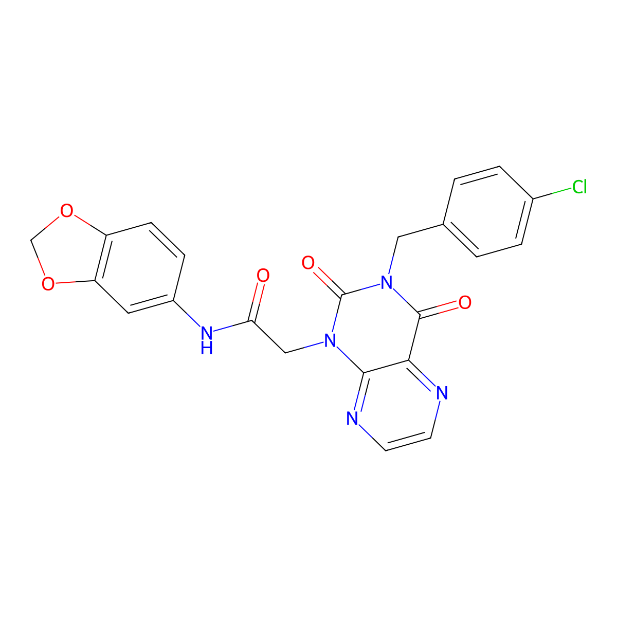 N-(benzo[d][1,3]dioxol-5-yl)-2-(3-(4-chlorobenzyl)-2,4-dioxo-3,4-dihydropteridin-1(2H)-yl)acetamide molecular structure, CAS 1357730-56-3