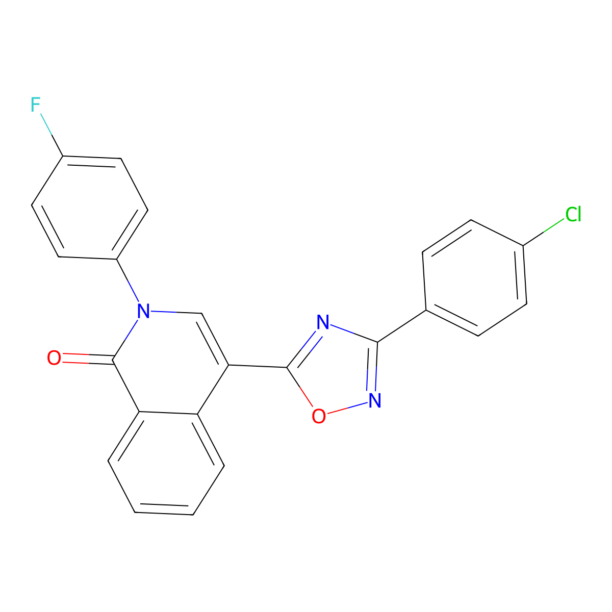 4-(3-(4-chlorophenyl)-1,2,4-oxadiazol-5-yl)-2-(4-fluorophenyl)isoquinolin-1(2H)-one molecular structure, CAS 1357738-63-6