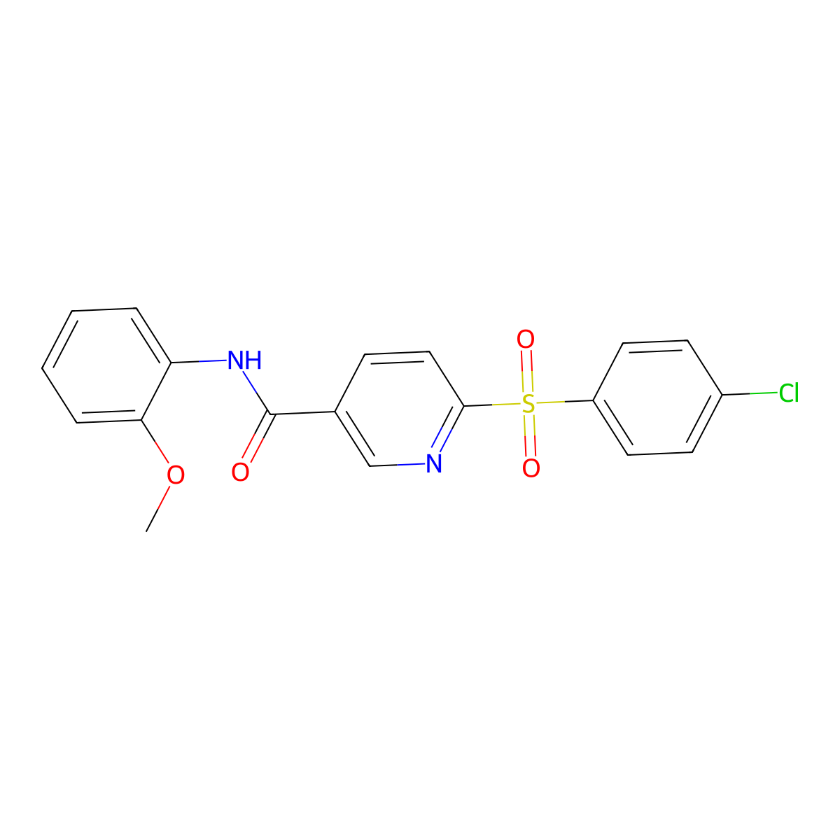 6-((4-chlorophenyl)sulfonyl)-N-(2-methoxyphenyl)nicotinamide molecular structure, CAS 1357744-45-6