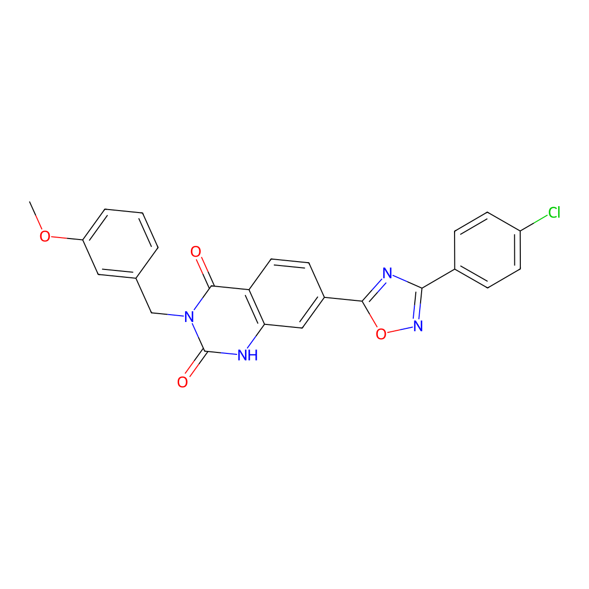 7-(3-(4-chlorophenyl)-1,2,4-oxadiazol-5-yl)-3-(3-methoxybenzyl)quinazoline-2,4(1H,3H)-dione molecular structure, CAS 1357751-54-2