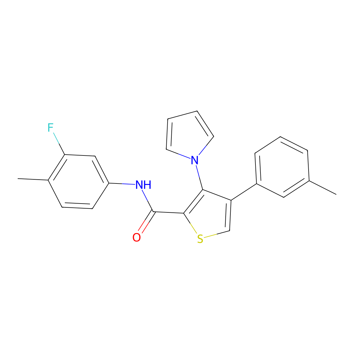 N-(3-fluoro-4-methylphenyl)-4-(3-methylphenyl)-3-(1H-pyrrol-1-yl)thiophene-2-carboxamide molecular structure, CAS 1357752-25-0