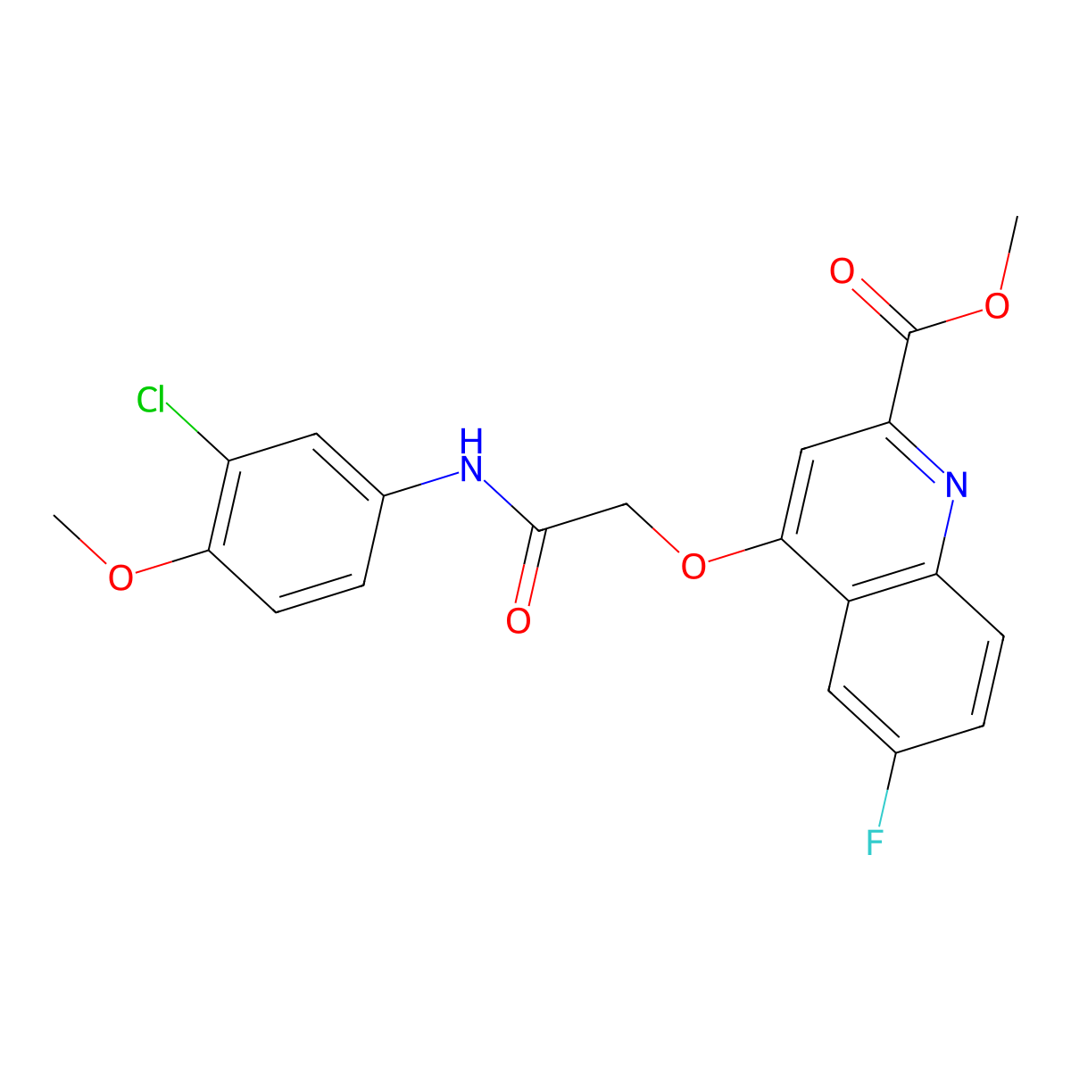 Methyl 4-{[(3-chloro-4-methoxyphenyl)carbamoyl]methoxy}-6-fluoroquinoline-2-carboxylate molecular structure, CAS 1357760-66-7