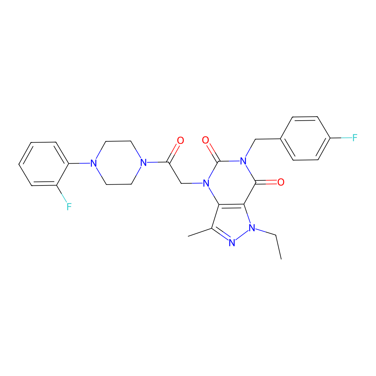 1-ethyl-6-(4-fluorobenzyl)-4-(2-(4-(2-fluorophenyl)piperazin-1-yl)-2-oxoethyl)-3-methyl-1H-pyrazolo[4,3-d]pyrimidine-5,7(4H,6H)-dione molecular structure, CAS 1357763-17-7