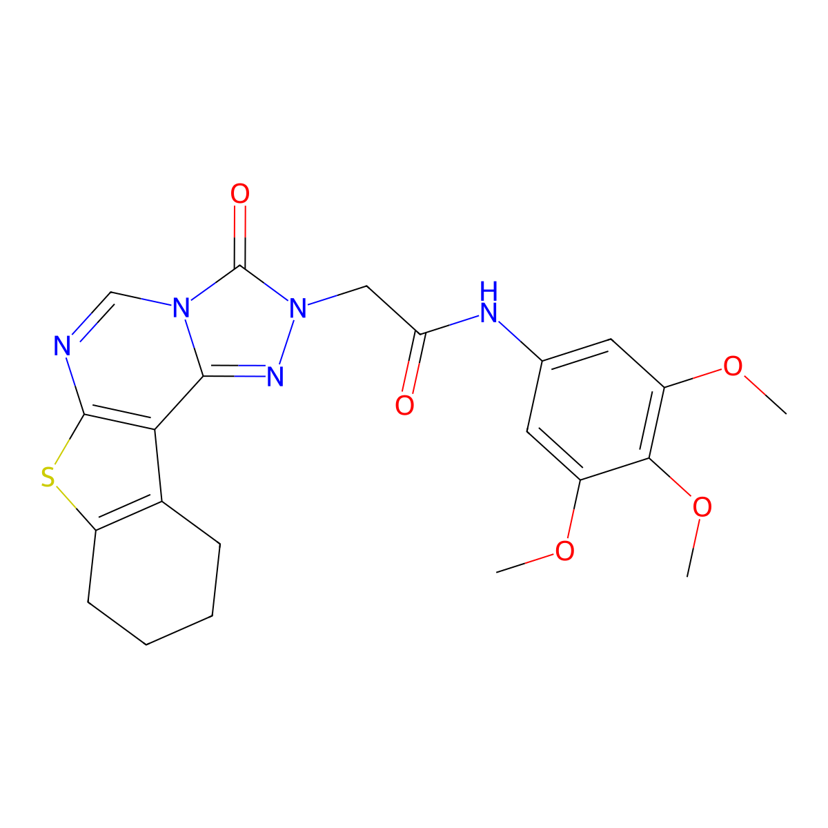 2-(3-oxo-8,9,10,11-tetrahydrobenzo[4,5]thieno[3,2-e][1,2,4]triazolo[4,3-c]pyrimidin-2(3H)-yl)-N-(3,4,5-trimethoxyphenyl)acetamide molecular structure, CAS 1357763-65-5