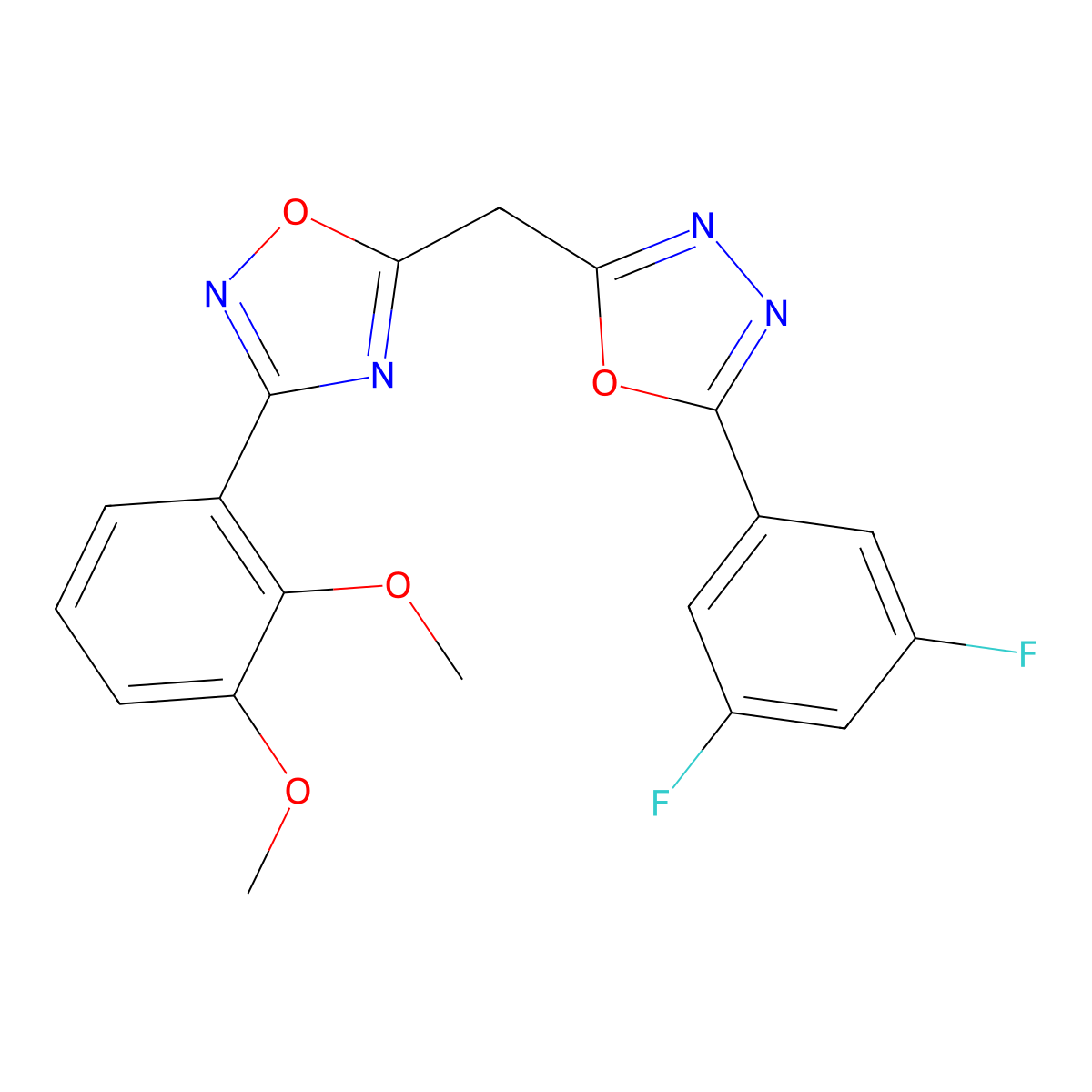 5-{[5-(3,5-Difluorophenyl)-1,3,4-oxadiazol-2-yl]methyl}-3-(2,3-dimethoxyphenyl)-1,2,4-oxadiazole molecular structure, CAS 1357775-00-8