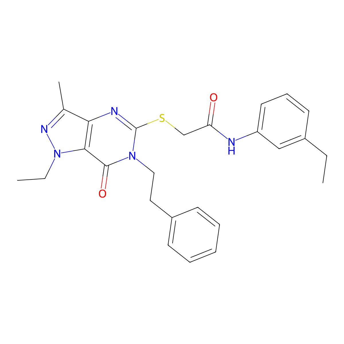 2-{[1-ethyl-3-methyl-7-oxo-6-(2-phenylethyl)-1H,6H,7H-pyrazolo[4,3-d]pyrimidin-5-yl]sulfanyl}-N-(3-ethylphenyl)acetamide molecular structure, CAS 1357782-27-4