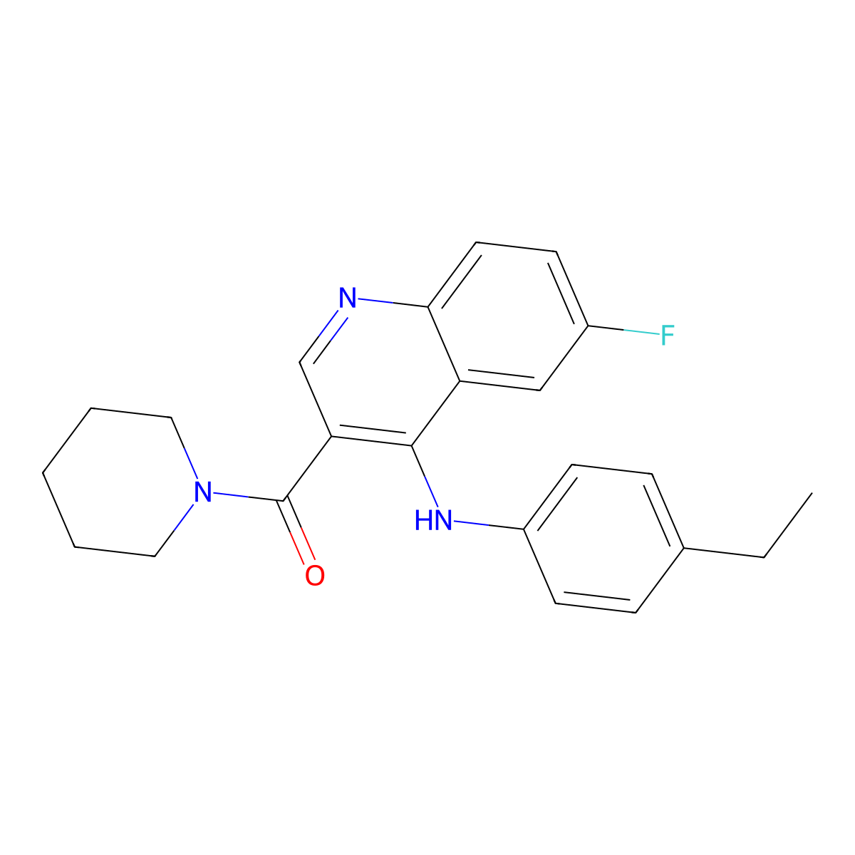 (4-((4-Ethylphenyl)amino)-6-fluoroquinolin-3-yl)(piperidin-1-yl)methanone molecular structure, CAS 1357782-58-1