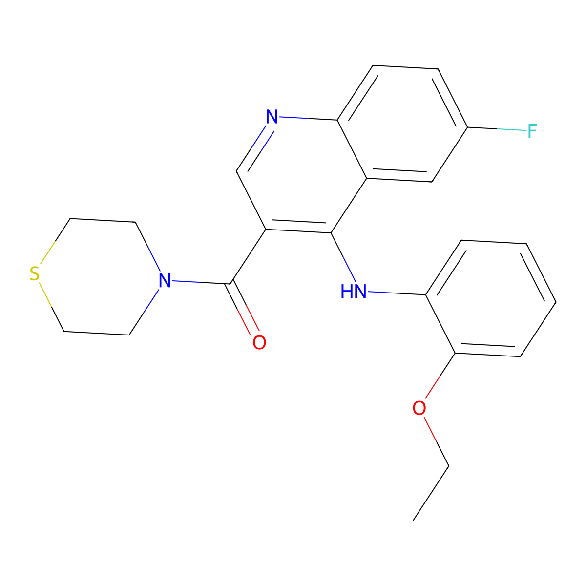 (4-((2-Ethoxyphenyl)amino)-6-fluoroquinolin-3-yl)(thiomorpholino)methanone molecular structure, CAS 1357782-73-0