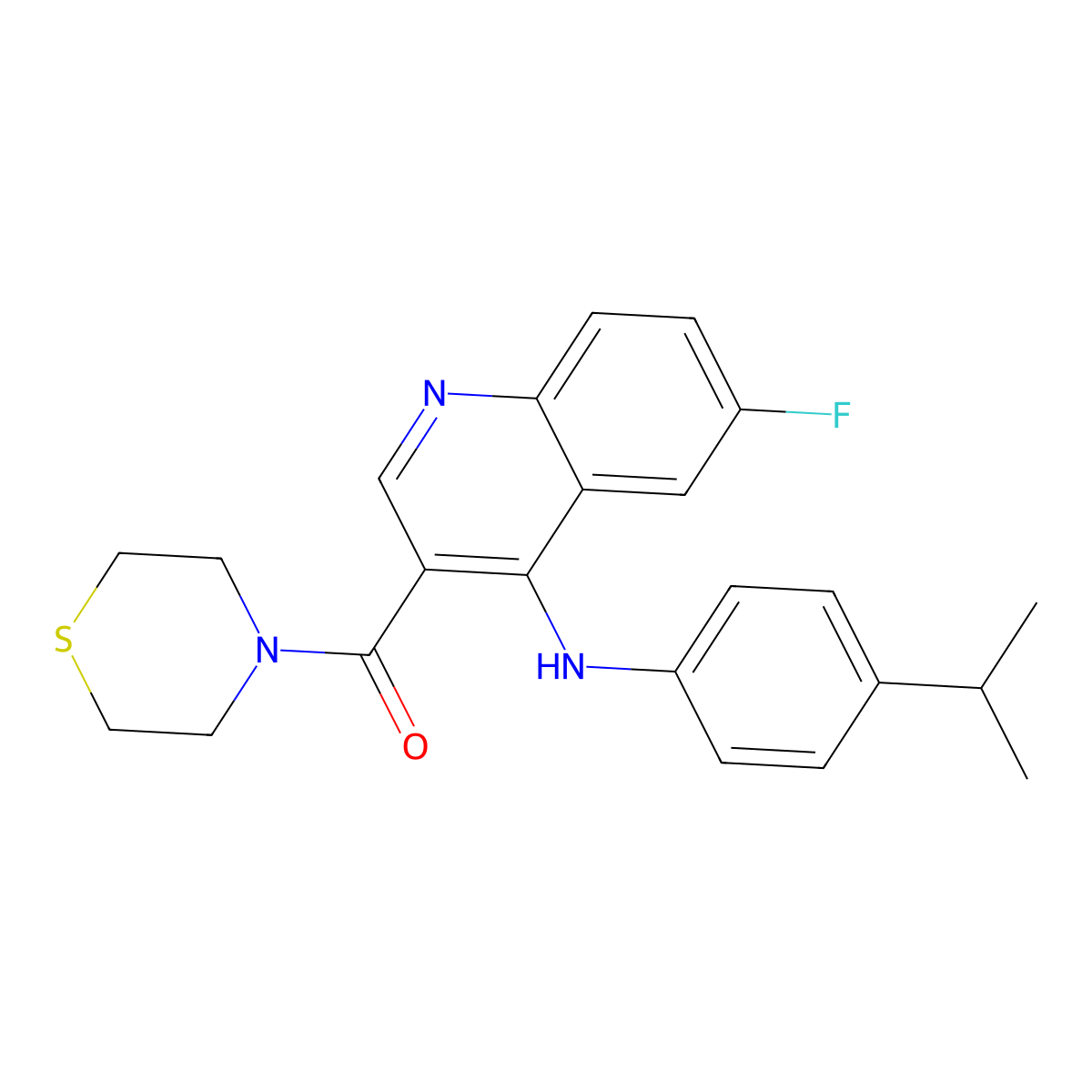 (6-Fluoro-4-((4-isopropylphenyl)amino)quinolin-3-yl)(thiomorpholino)methanone molecular structure, CAS 1357782-80-9