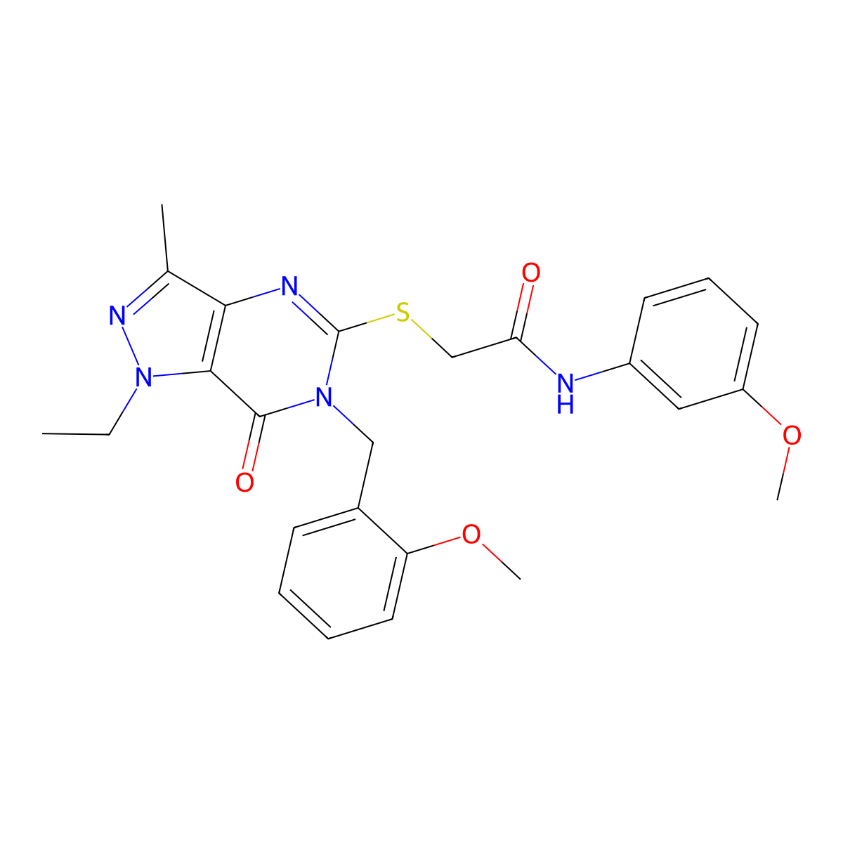 2-((1-ethyl-6-(2-methoxybenzyl)-3-methyl-7-oxo-6,7-dihydro-1H-pyrazolo[4,3-d]pyrimidin-5-yl)thio)-N-(3-methoxyphenyl)acetamide molecular structure, CAS 1357783-07-3