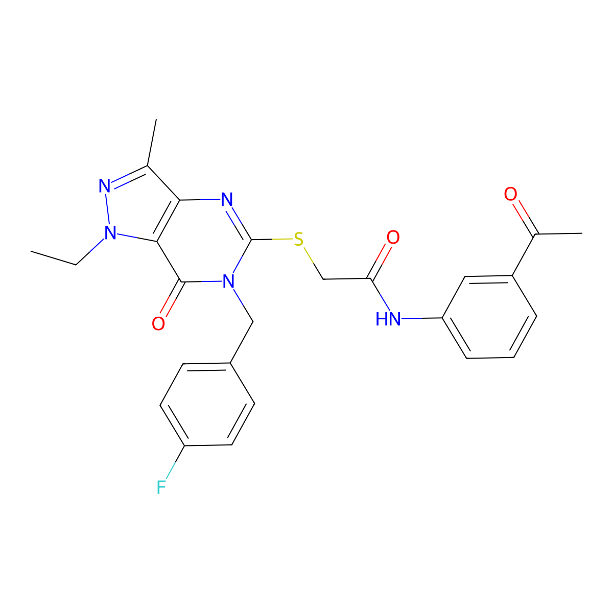 N-(3-acetylphenyl)-2-({1-ethyl-6-[(4-fluorophenyl)methyl]-3-methyl-7-oxo-1H,6H,7H-pyrazolo[4,3-d]pyrimidin-5-yl}sulfanyl)acetamide molecular structure, CAS 1357784-13-4