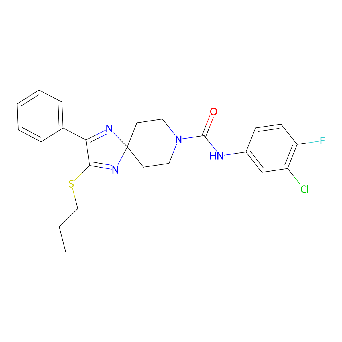 N-(3-chloro-4-fluorophenyl)-2-phenyl-3-(propylthio)-1,4,8-triazaspiro[4.5]deca-1,3-diene-8-carboxamide molecular structure, CAS 1357785-20-6