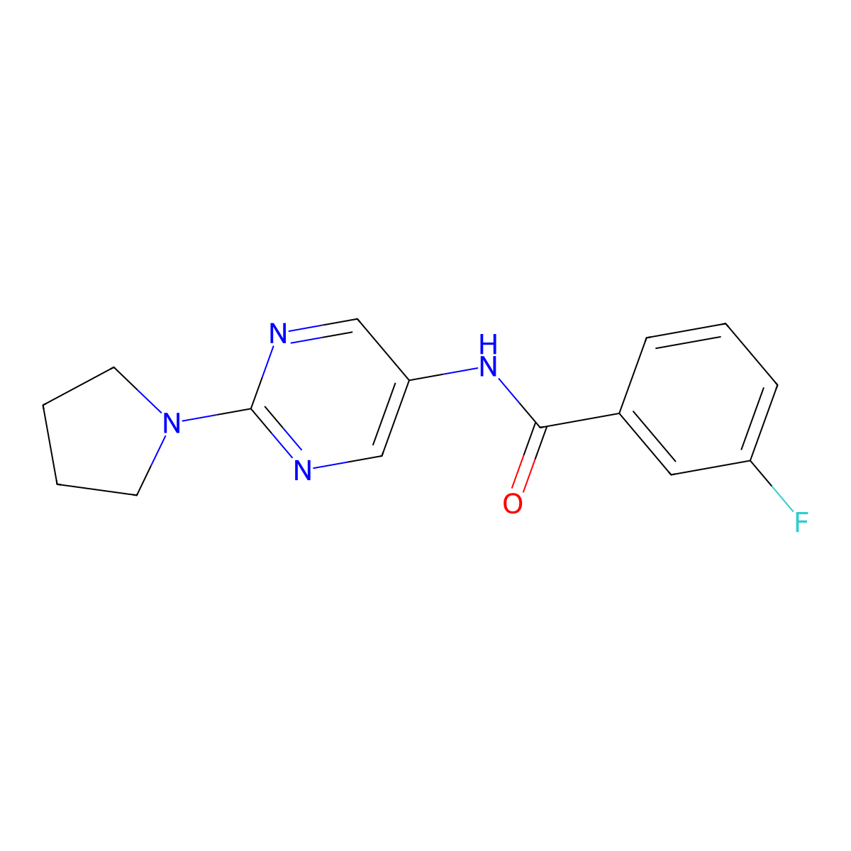 3-fluoro-N-[2-(pyrrolidin-1-yl)pyrimidin-5-yl]benzamide molecular structure, CAS 1357792-45-0