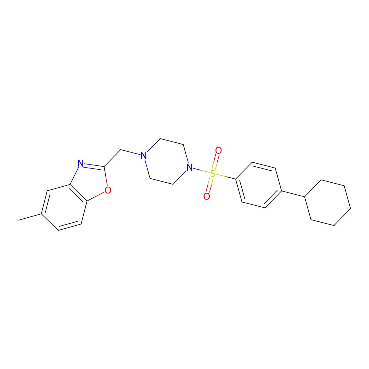 2-({4-[(4-Cyclohexylphenyl)sulfonyl]piperazin-1-yl}methyl)-5-methyl-1,3-benzoxazole molecular structure, CAS 1357795-99-3