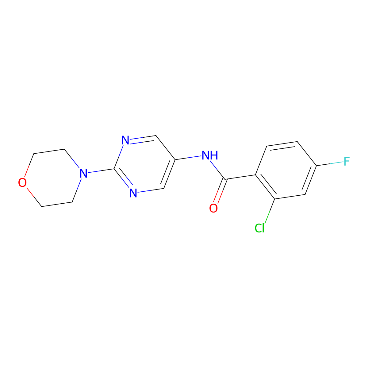 2-chloro-4-fluoro-N-(2-morpholinopyrimidin-5-yl)benzamide molecular structure, CAS 1357799-02-0
