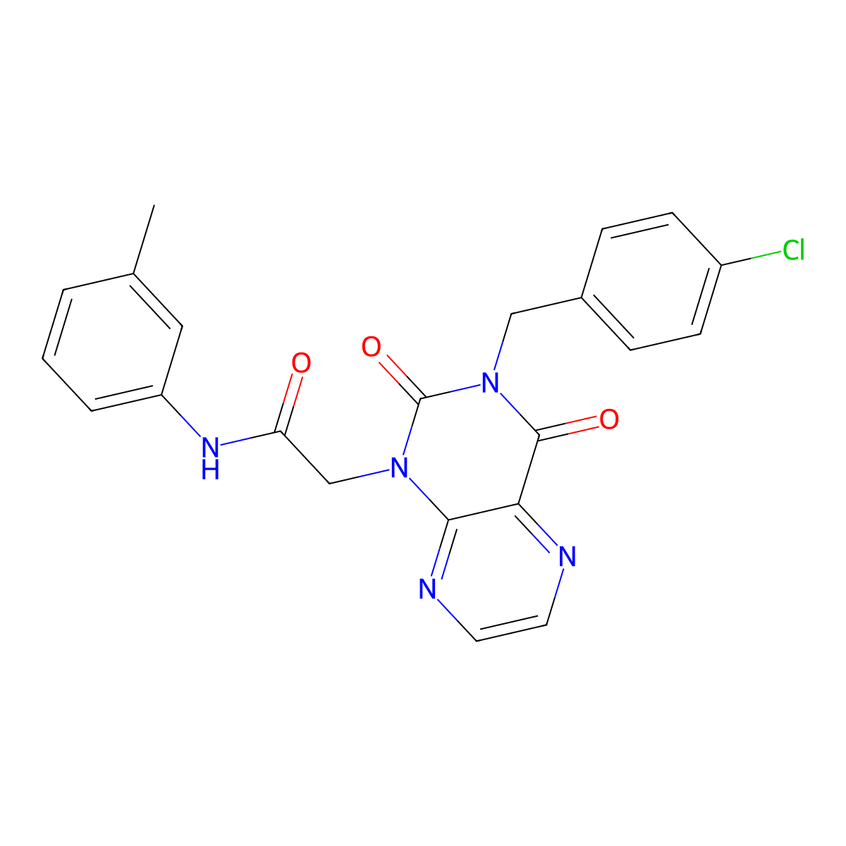 2-(3-(4-chlorobenzyl)-2,4-dioxo-3,4-dihydropteridin-1(2H)-yl)-N-(m-tolyl)acetamide molecular structure, CAS 1357799-37-1