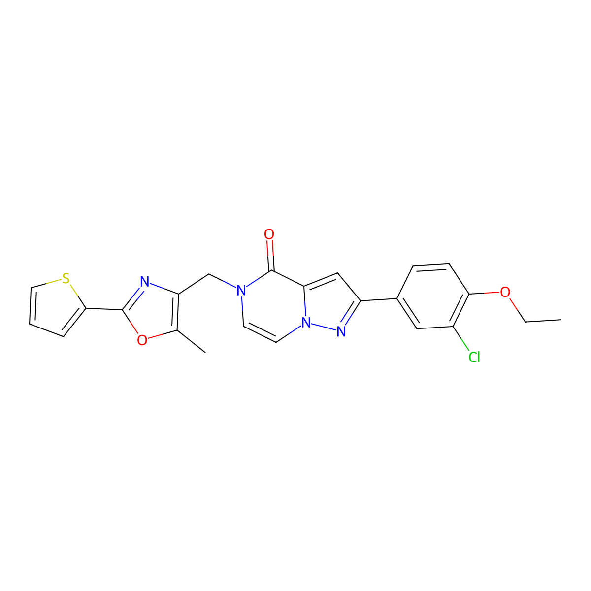 2-(3-chloro-4-ethoxyphenyl)-5-((5-methyl-2-(thiophen-2-yl)oxazol-4-yl)methyl)pyrazolo[1,5-a]pyrazin-4(5H)-one molecular structure, CAS 1357807-30-7