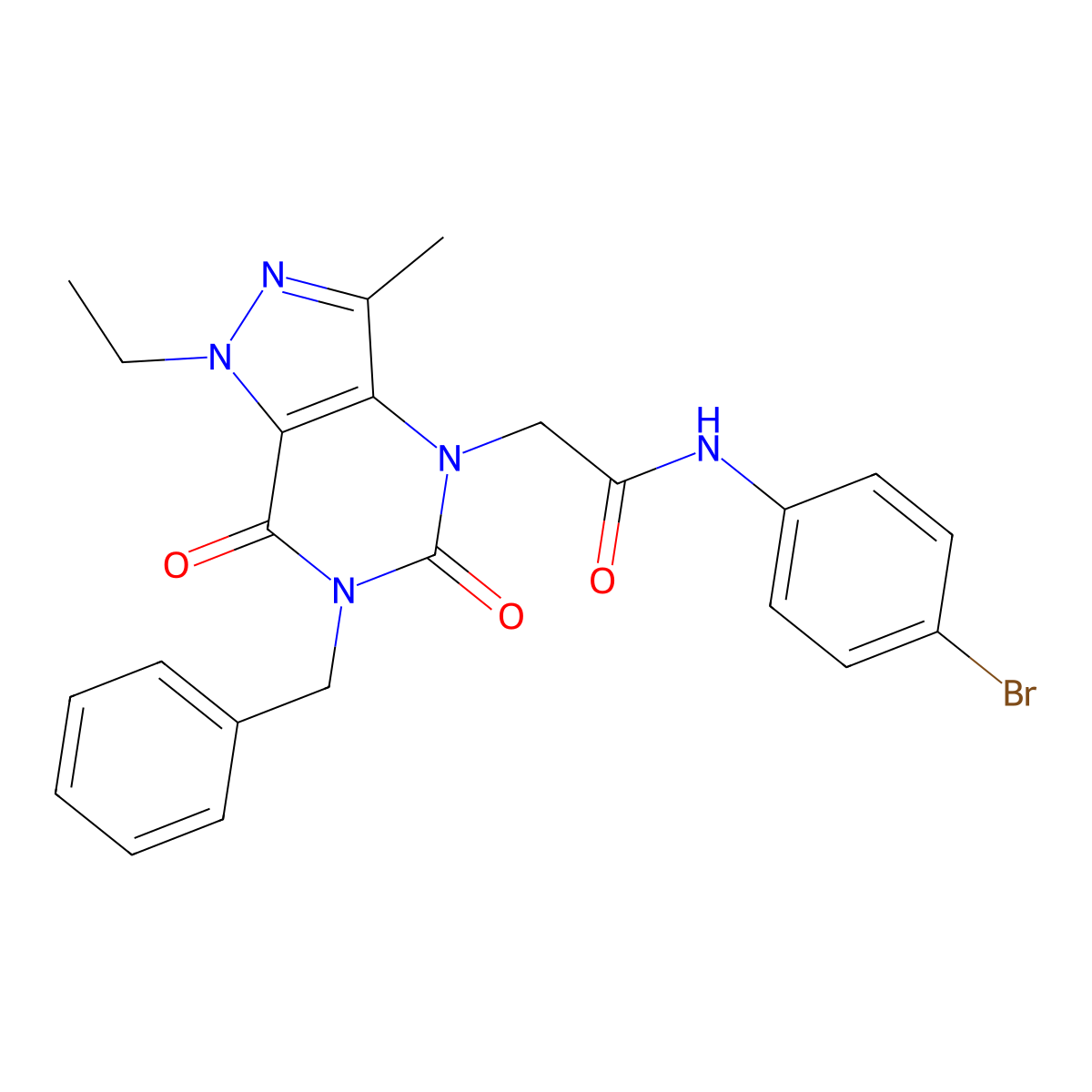 2-{6-benzyl-1-ethyl-3-methyl-5,7-dioxo-1H,4H,5H,6H,7H-pyrazolo[4,3-d]pyrimidin-4-yl}-N-(4-bromophenyl)acetamide molecular structure, CAS 1357816-05-7