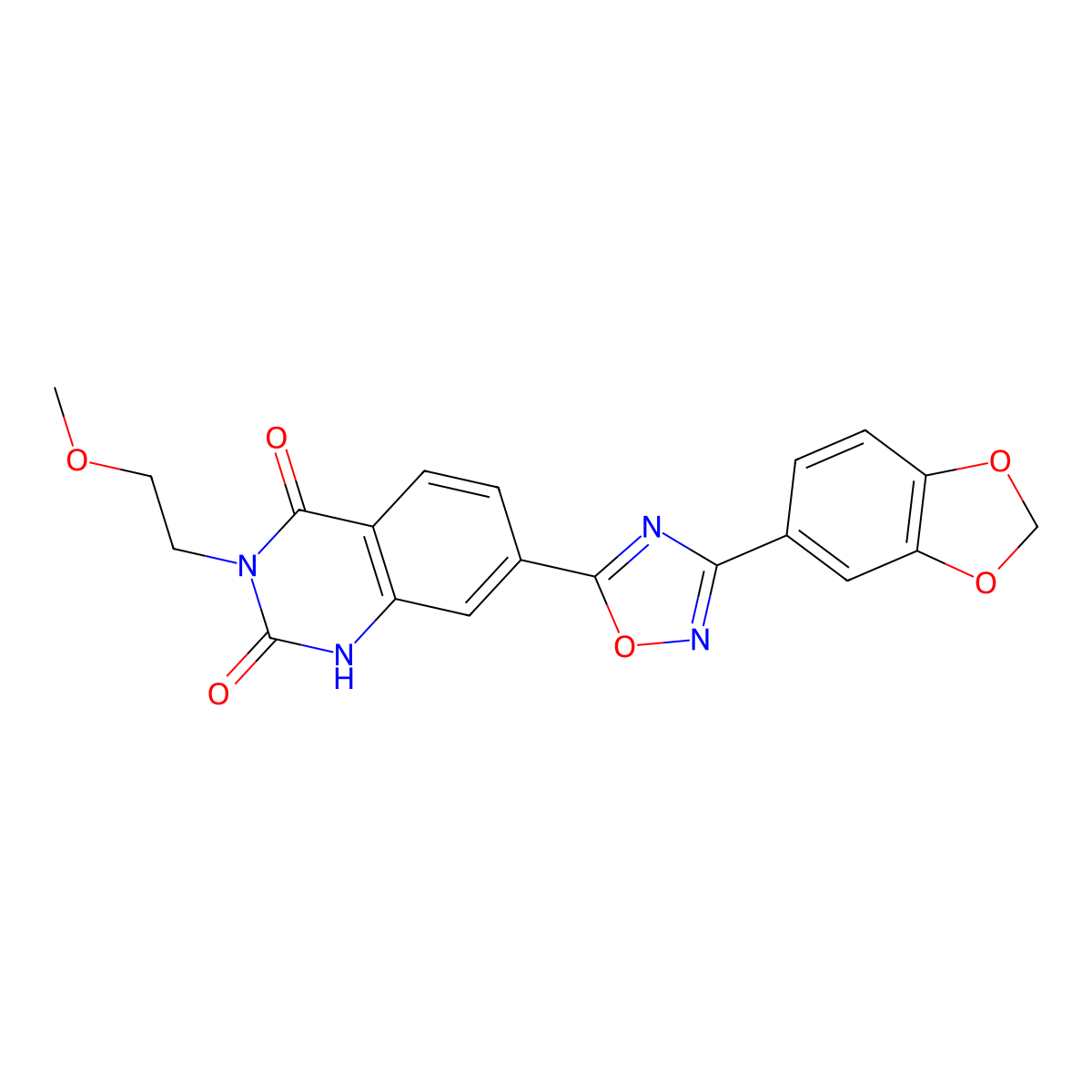 7-(3-(benzo[d][1,3]dioxol-5-yl)-1,2,4-oxadiazol-5-yl)-3-(2-methoxyethyl)quinazoline-2,4(1H,3H)-dione molecular structure, CAS 1357817-65-2