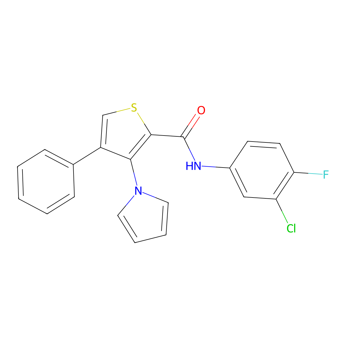 N-(3-chloro-4-fluorophenyl)-4-phenyl-3-(1H-pyrrol-1-yl)thiophene-2-carboxamide molecular structure, CAS 1357824-51-1