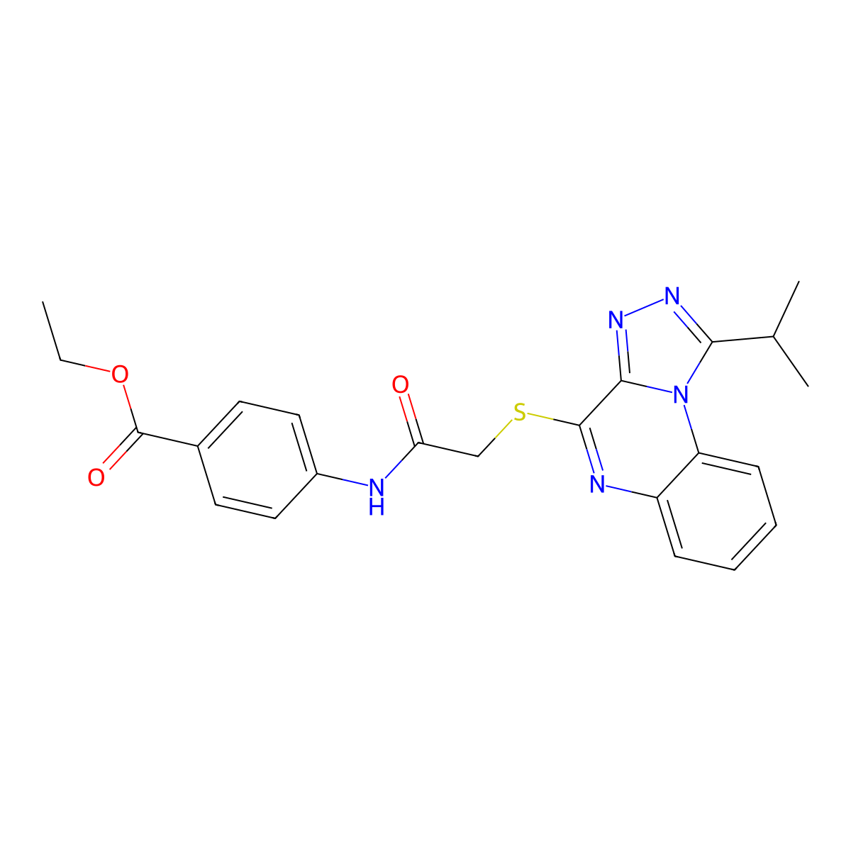 Ethyl 4-(2-{[1-(propan-2-yl)-[1,2,4]triazolo[4,3-a]quinoxalin-4-yl]sulfanyl}acetamido)benzoate molecular structure, CAS 1357828-58-0