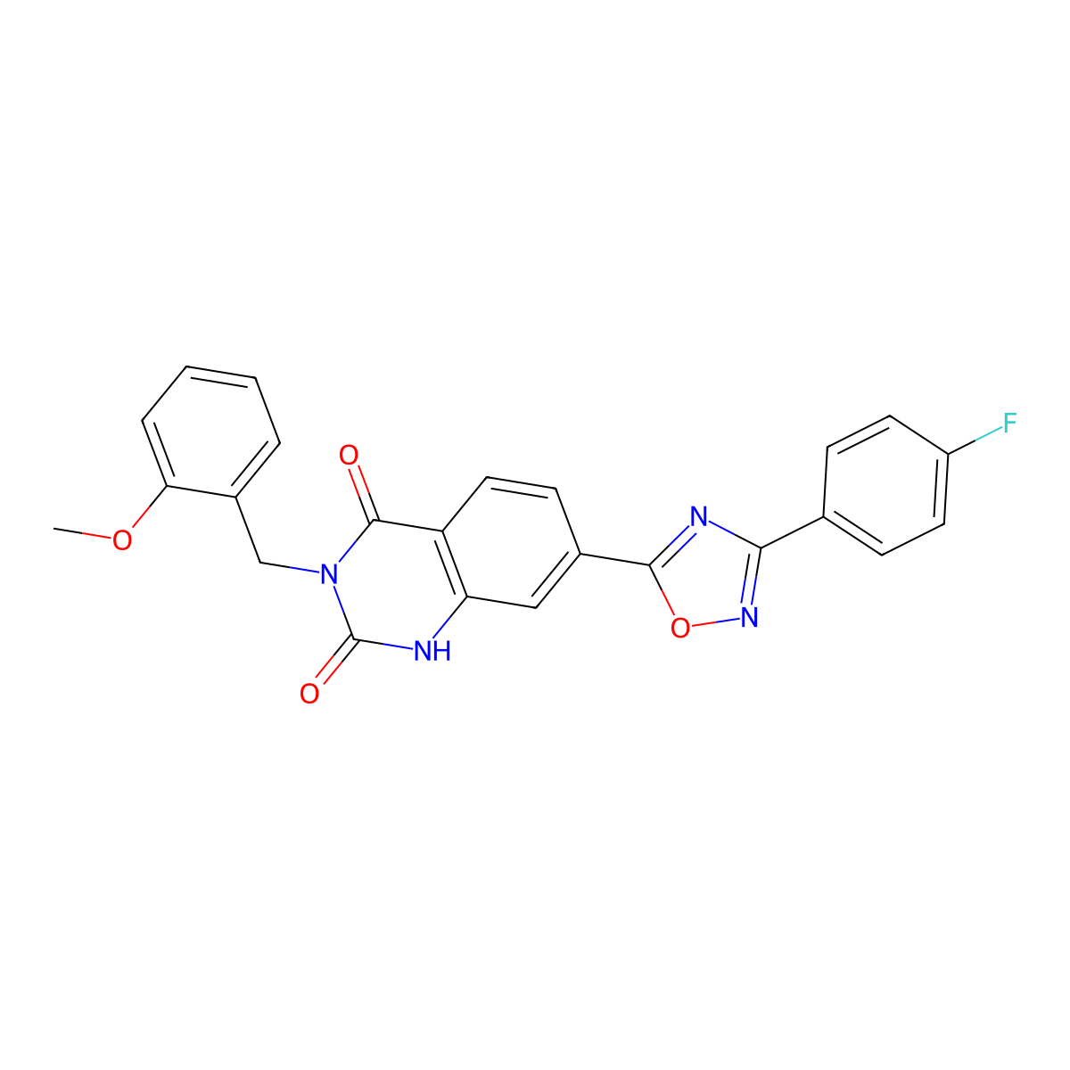 7-(3-(4-fluorophenyl)-1,2,4-oxadiazol-5-yl)-3-(2-methoxybenzyl)quinazoline-2,4(1H,3H)-dione molecular structure, CAS 1357833-26-1