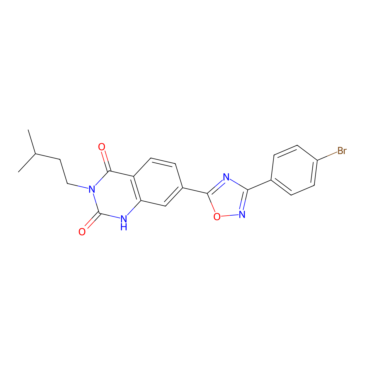7-(3-(4-bromophenyl)-1,2,4-oxadiazol-5-yl)-3-isopentylquinazoline-2,4(1H,3H)-dione molecular structure, CAS 1357833-34-1