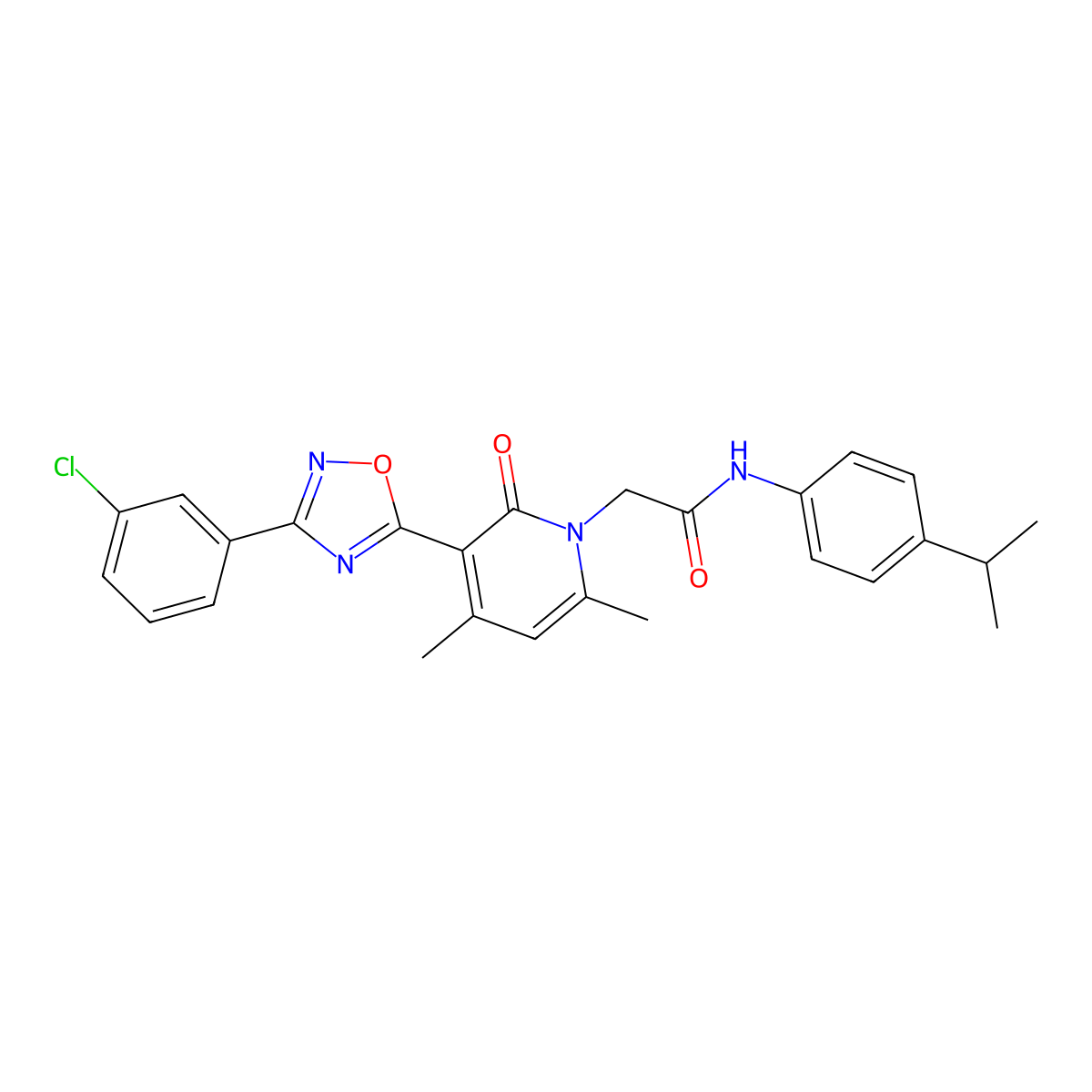 2-(3-(3-(3-chlorophenyl)-1,2,4-oxadiazol-5-yl)-4,6-dimethyl-2-oxopyridin-1(2H)-yl)-N-(4-isopropylphenyl)acetamide molecular structure, CAS 1357839-14-5