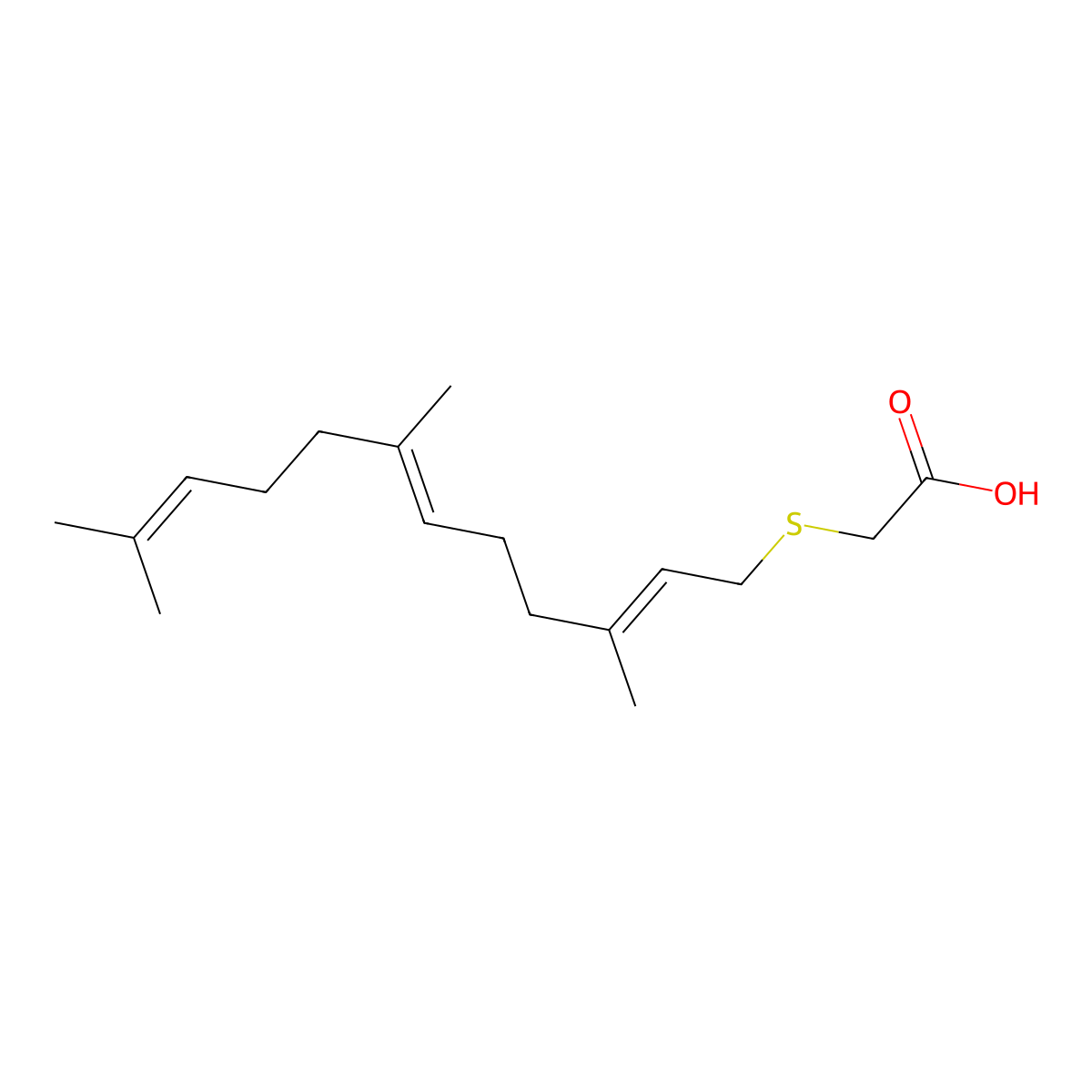 2-(3,7,11-Trimethyldodeca-2,6,10-trienylthio)acetic acid molecular structure, CAS 135784-48-4