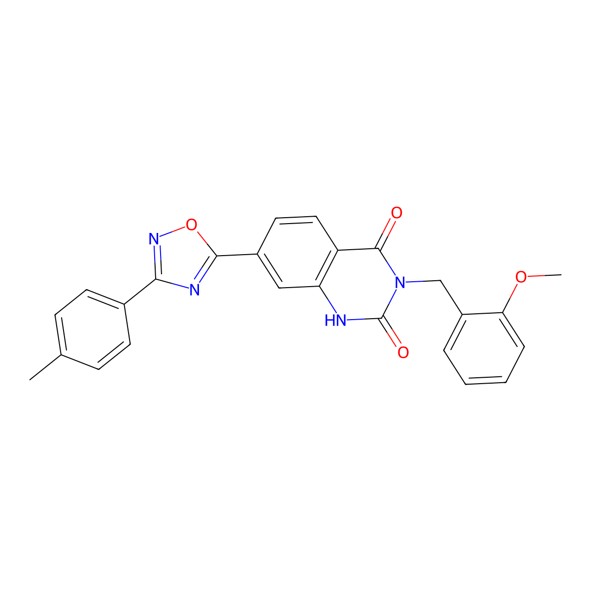 3-(2-methoxybenzyl)-7-(3-(p-tolyl)-1,2,4-oxadiazol-5-yl)quinazoline-2,4(1H,3H)-dione molecular structure, CAS 1357850-04-4