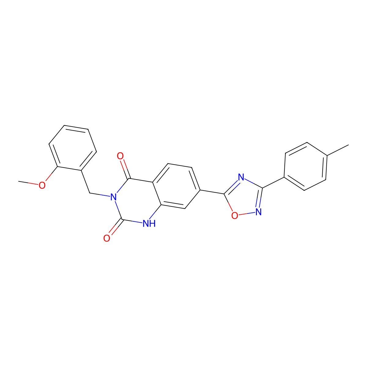3-(2-methoxybenzyl)-7-(3-(p-tolyl)-1,2,4-oxadiazol-5-yl)quinazoline-2,4(1H,3H)-dione molecular structure, CAS 1357850-04-4
