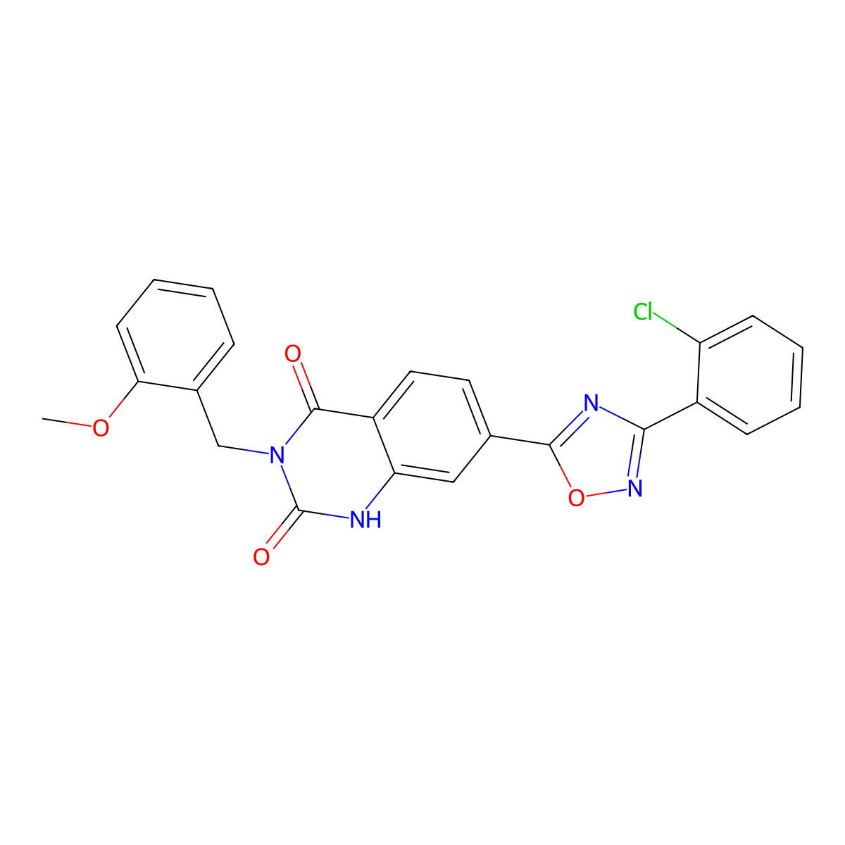 7-(3-(2-chlorophenyl)-1,2,4-oxadiazol-5-yl)-3-(2-methoxybenzyl)quinazoline-2,4(1H,3H)-dione molecular structure, CAS 1357852-04-0