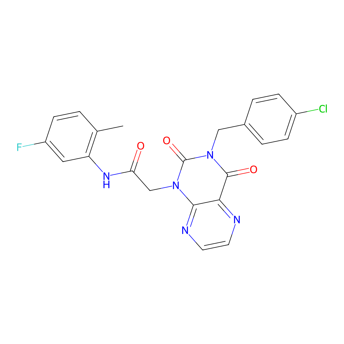 2-(3-(4-chlorobenzyl)-2,4-dioxo-3,4-dihydropteridin-1(2H)-yl)-N-(5-fluoro-2-methylphenyl)acetamide molecular structure, CAS 1357853-32-7