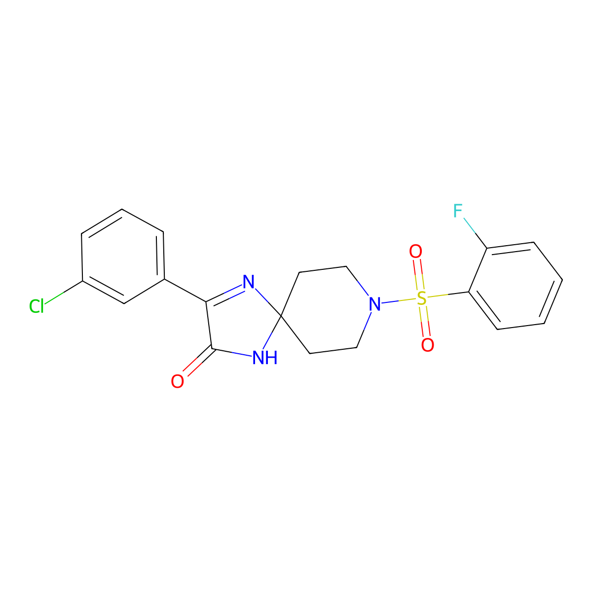 3-(3-Chlorophenyl)-8-(2-fluorobenzenesulfonyl)-1,4,8-triazaspiro[4.5]dec-3-en-2-one molecular structure, CAS 1357860-59-3
