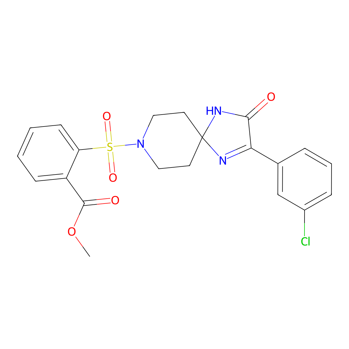 Methyl 2-{[2-(3-chlorophenyl)-3-oxo-1,4,8-triazaspiro[4.5]dec-1-en-8-yl]sulfonyl}benzoate molecular structure, CAS 1357860-88-8